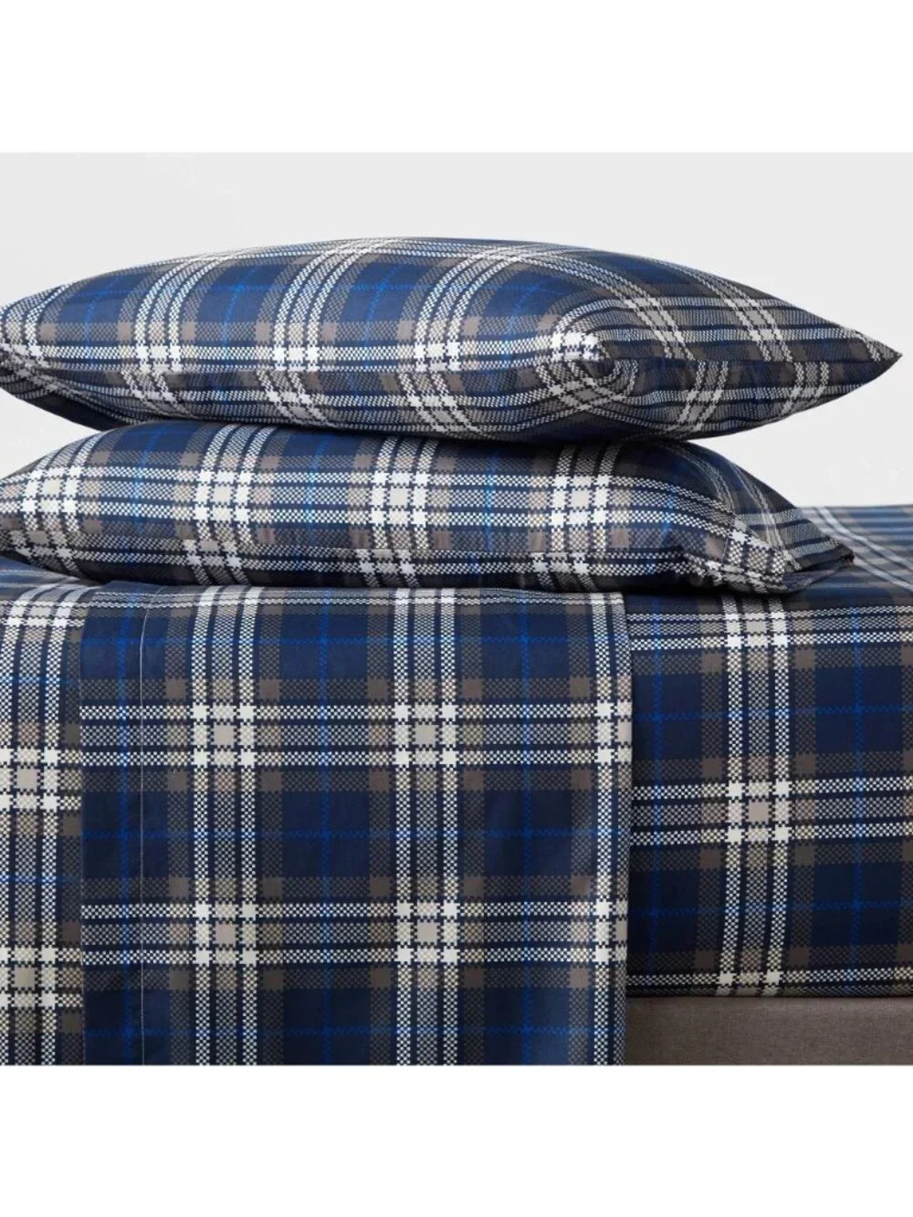 Full Size 4 Piece Sheet Set Room Essentials Blue Digital Plaid Design Microfiber